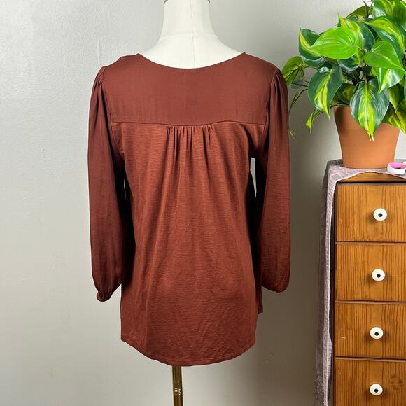Dolan Left Coast Collection Brown Baby Doll Top with 3/4 Length Sleeves Small - Picture 4 of 11